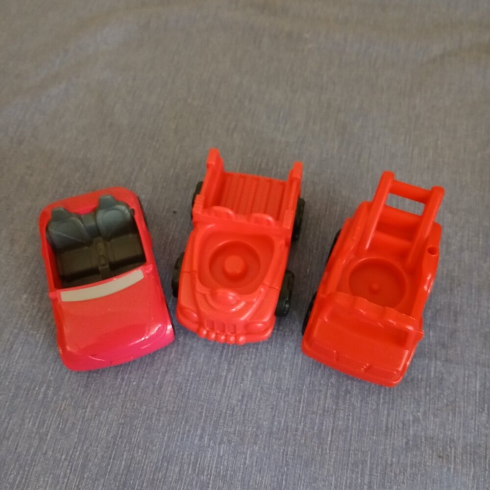 Red Car & Mattel Trucks x 3